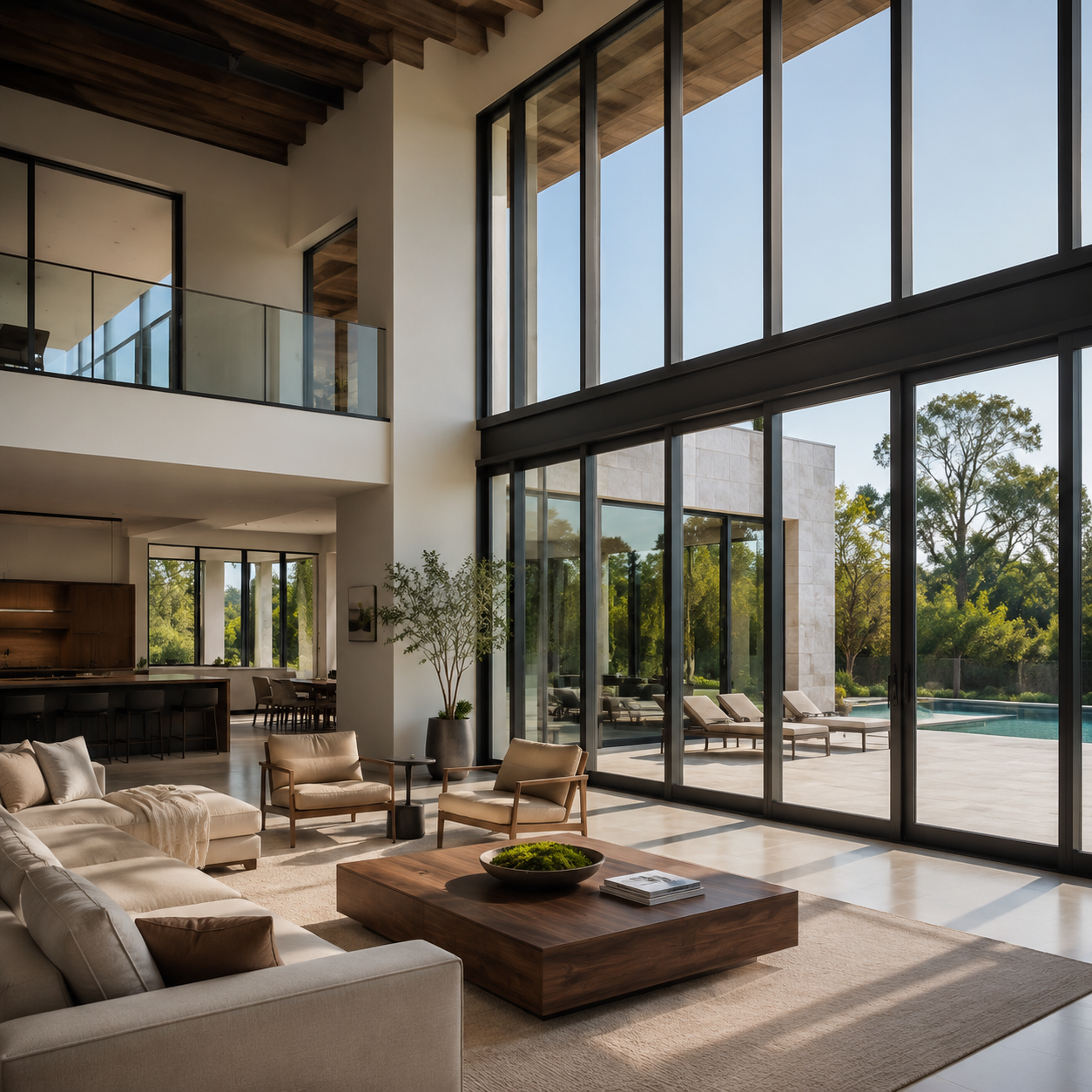 Large black aluminum door system installed in a modern interior