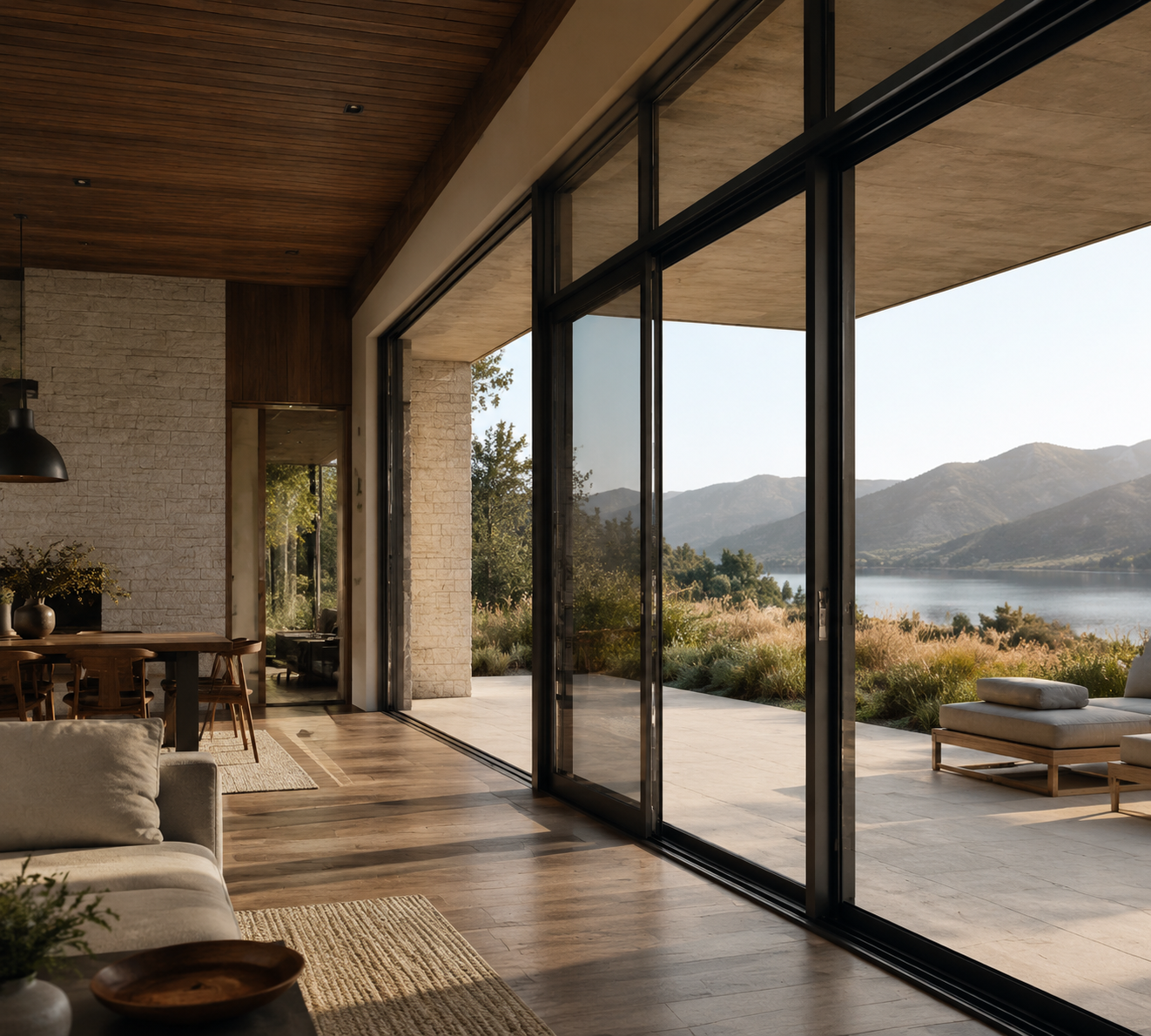 Aluminum window and door system installed in a contemporary residence