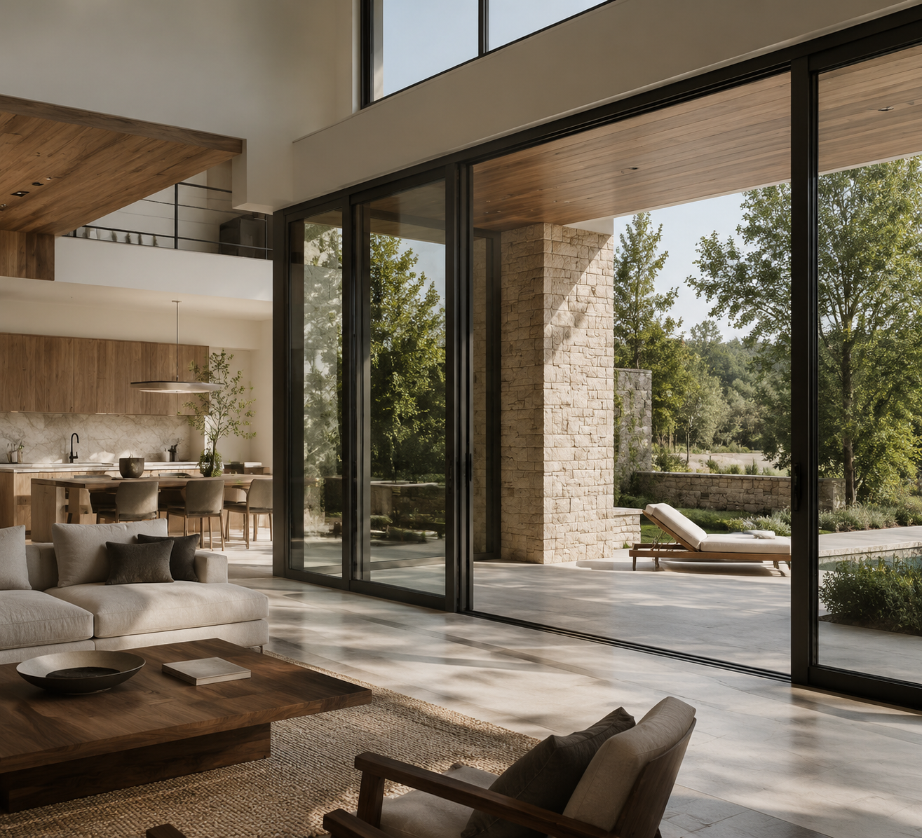 Installed black aluminum window in a hillside residence