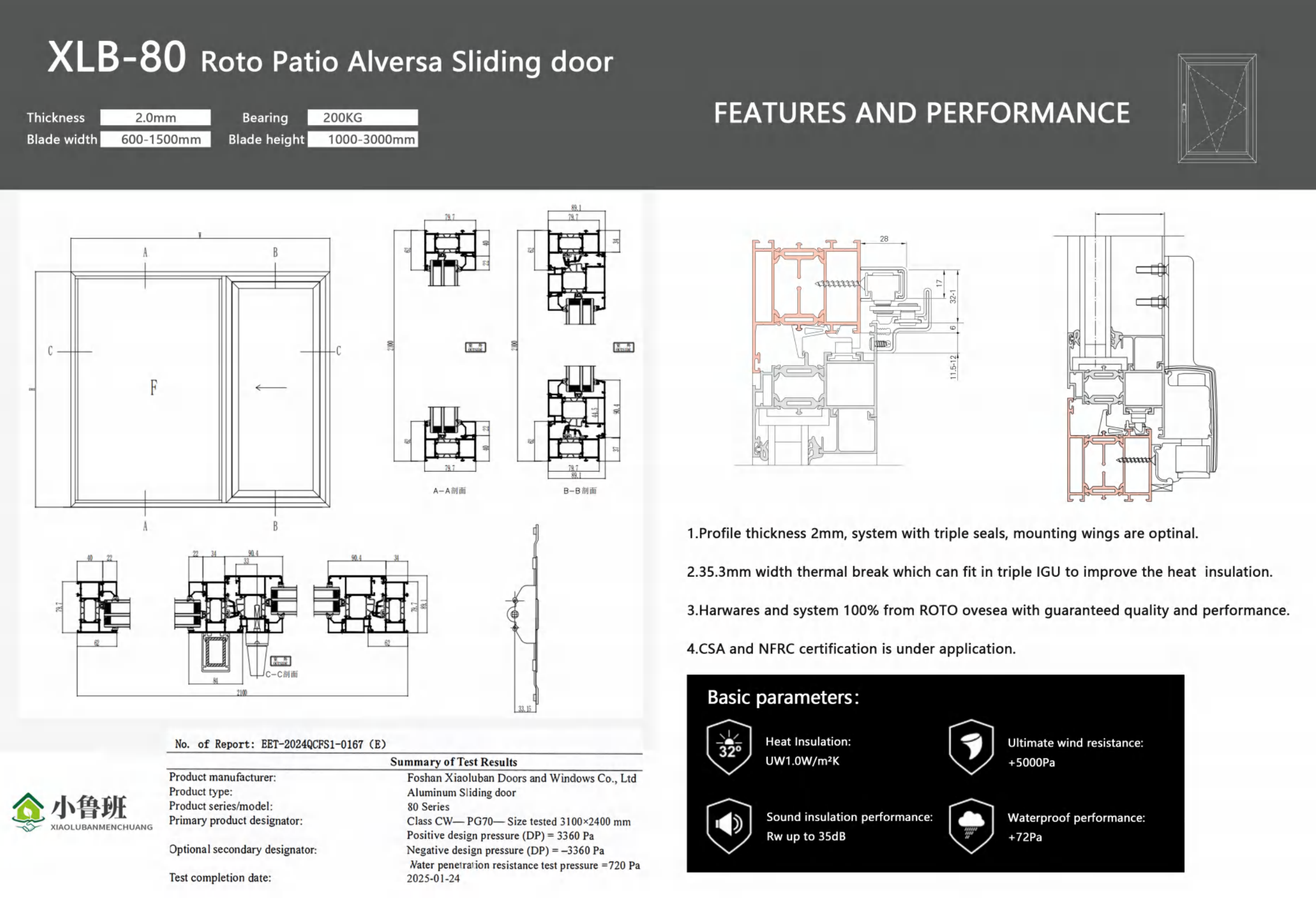 80 Series sliding door structural drawing